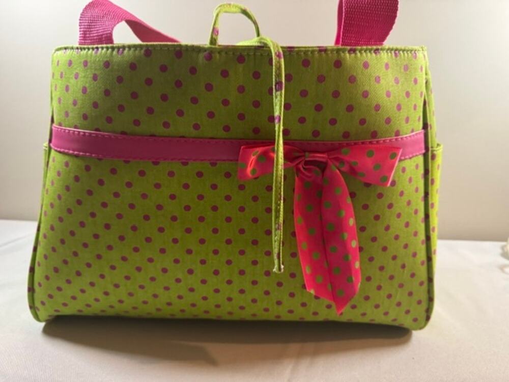 Lime Green Pink Polka Dot Tote Bag Bow Shoulder Purse Y2K Retro Preppy